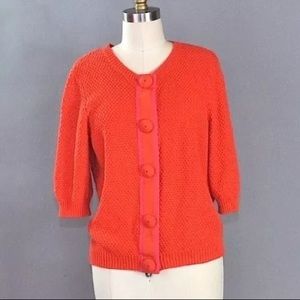 Boden Knitted Cardigan Neon Orange 3/4 Sleeve 12